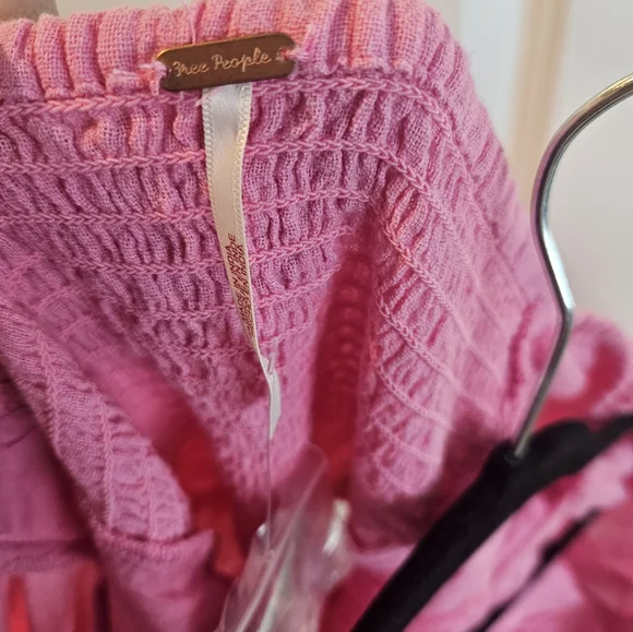 Free People Pink Ruched Peplum Blouse - Picture 3 of 6